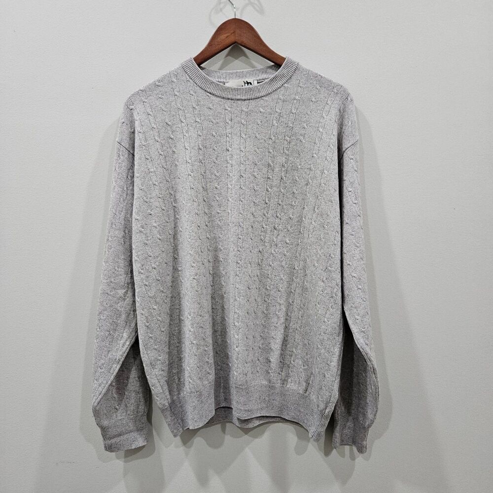 I Levrieri Men Cashmere Silk Cable Knit Sweater L Gray Fisherman  Coastal Preppy
